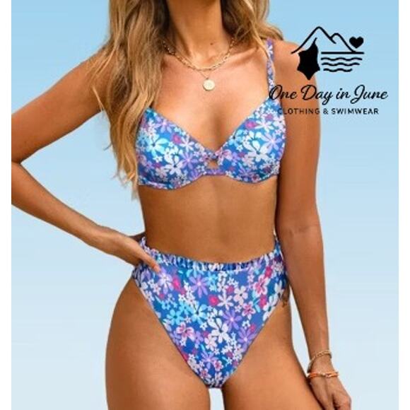 Cupshe High Waist Underwire Bikini Swimsuit Size M - Picture 1 of 5